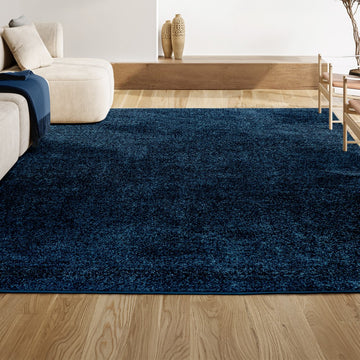 Haze Solid Low-pile Area Rug Navy